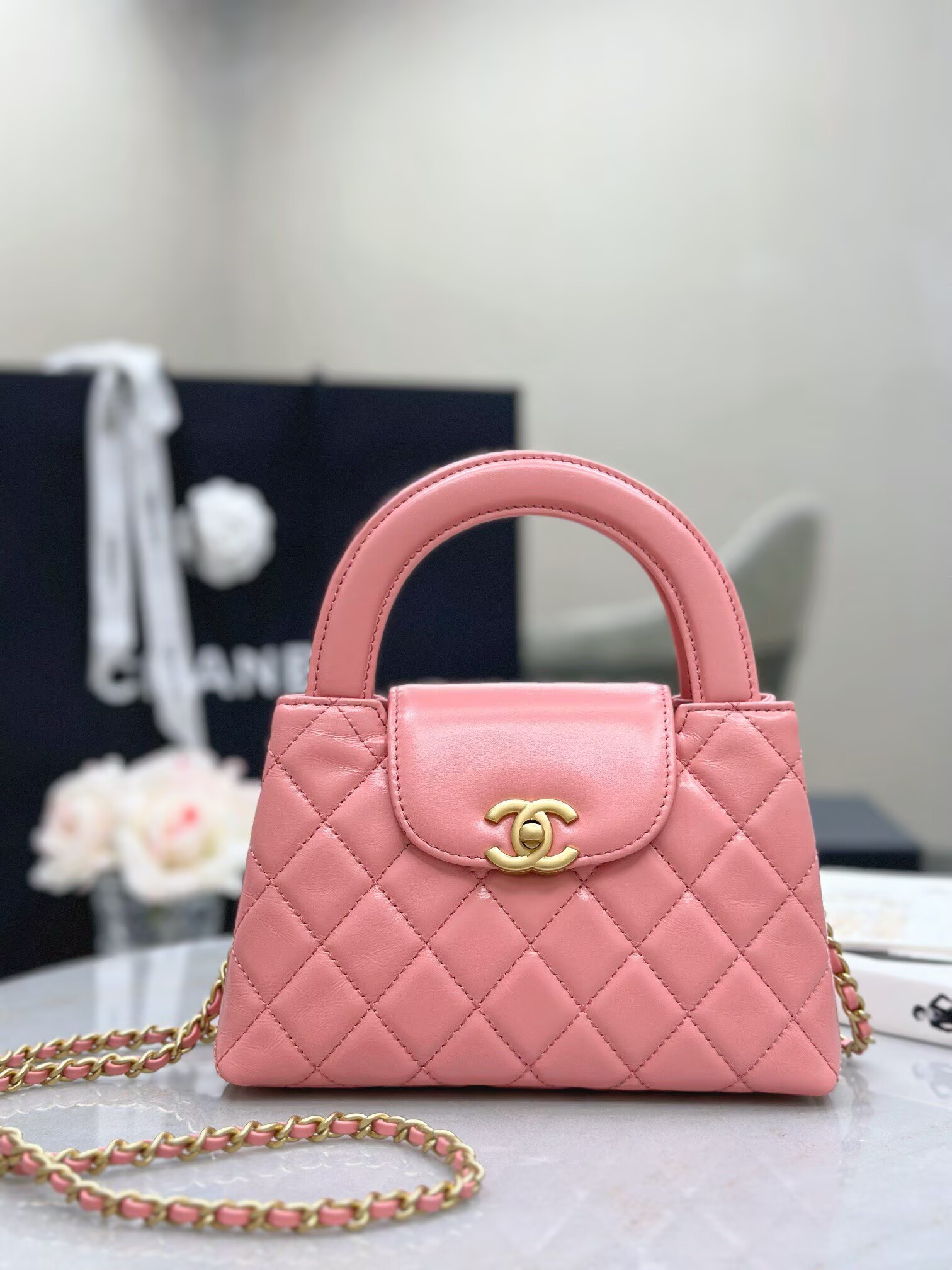 Pink Aged Quilted Calfsk